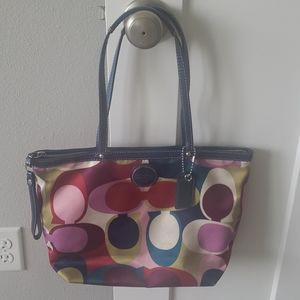 Coach multi colored tote with top zipper